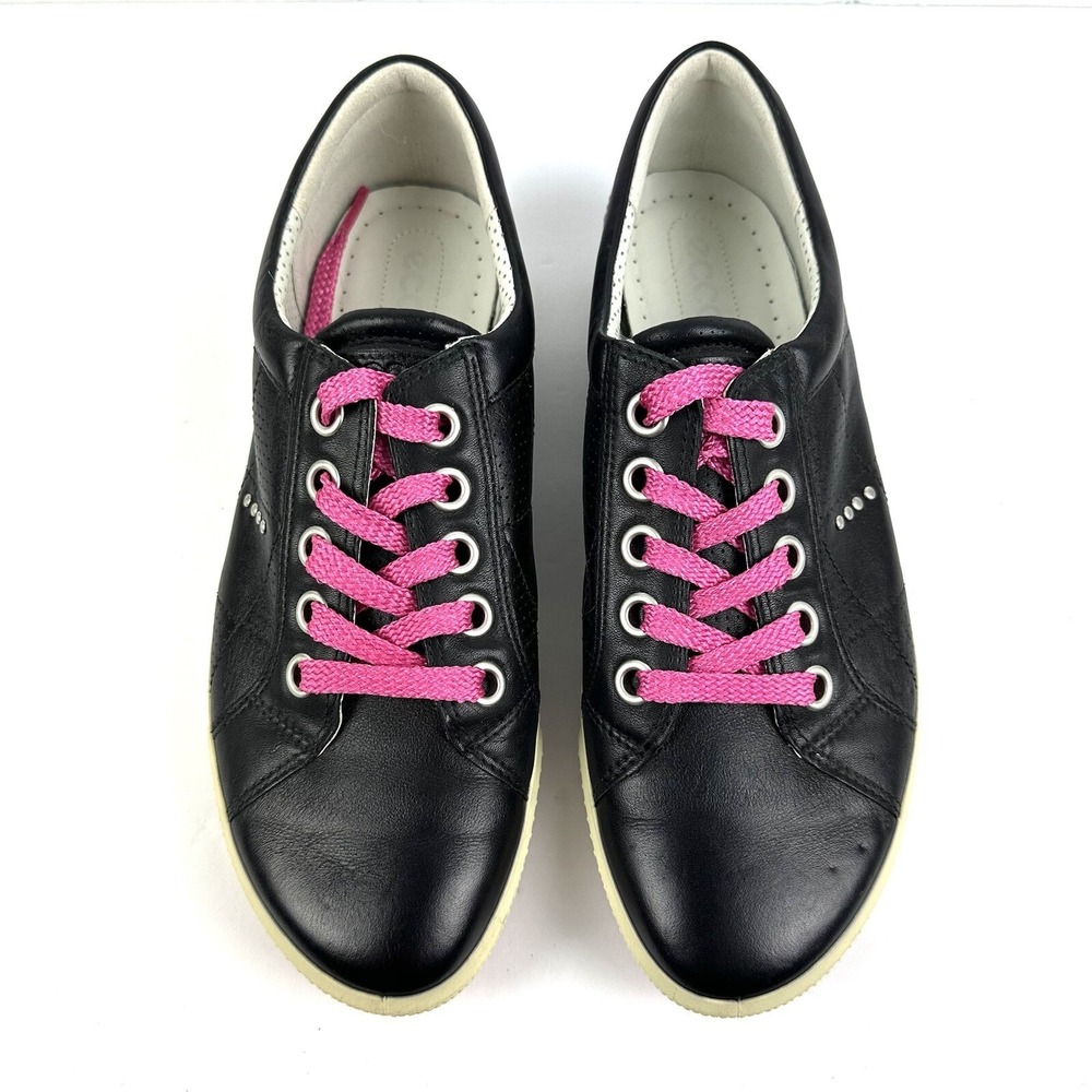 Ecco Street Premiere Golf Shoes 39 Spikeless Black Pink Leather Lace up Womens